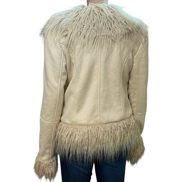 Edikted Penny Lane Jacket Medium Cream Faux Suede Shaggy Furry Boho Retro Hippie - Picture 3 of 11